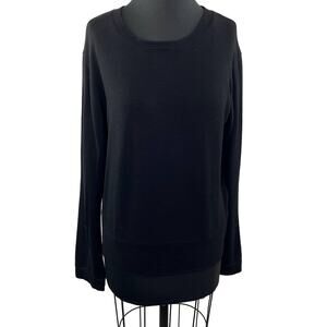 MONROW Black Crewneck Cotton Terry Long Sleeve Top Sweatshirt Light Pullover L